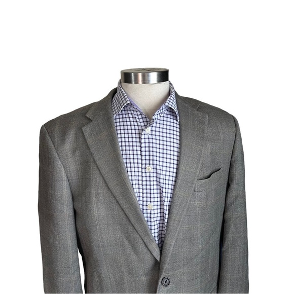 Ralph Lauren Taupe Cream Check 2-Button Silk 52% & Wool 48% Suit Jacket Sz 44XL - Picture 1 of 13